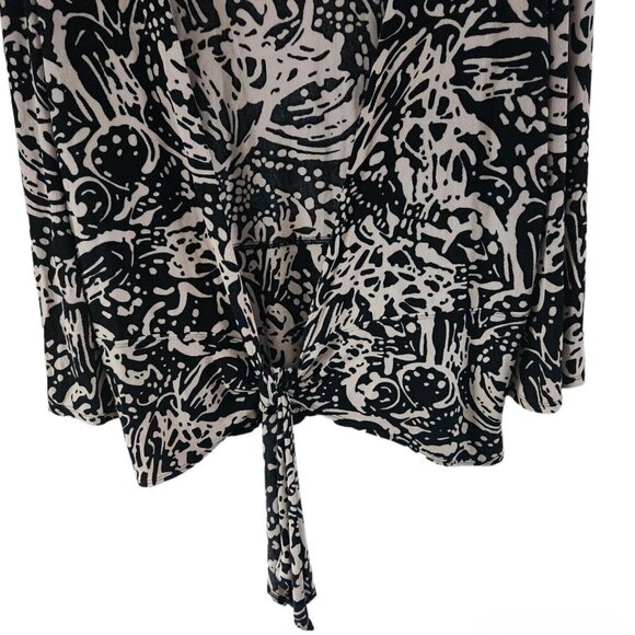 Chicos Travelers Black Beige Tie Front Cardigan Top 3/4 Sleeves Size 3 XL - Picture 3 of 7